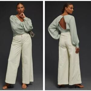 ANTHROPOLOGIE x PILCRO The Gwen Wide Leg Corduroy Pants Ivory Sz 33 NWT {3D18}